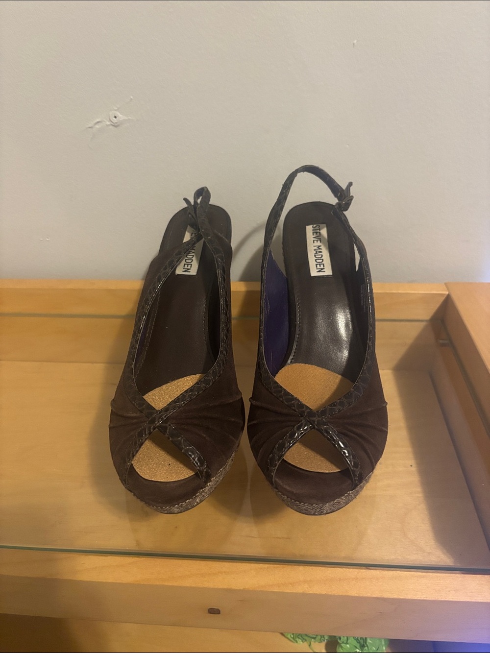 Steve Madden Brown Suede Peep-Toe Slingback Wedges
